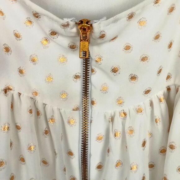 Gianni Bini White Ruffled Tiered  With Gold Polka Dots Top sz XL Boho Babydoll - Picture 8 of 11